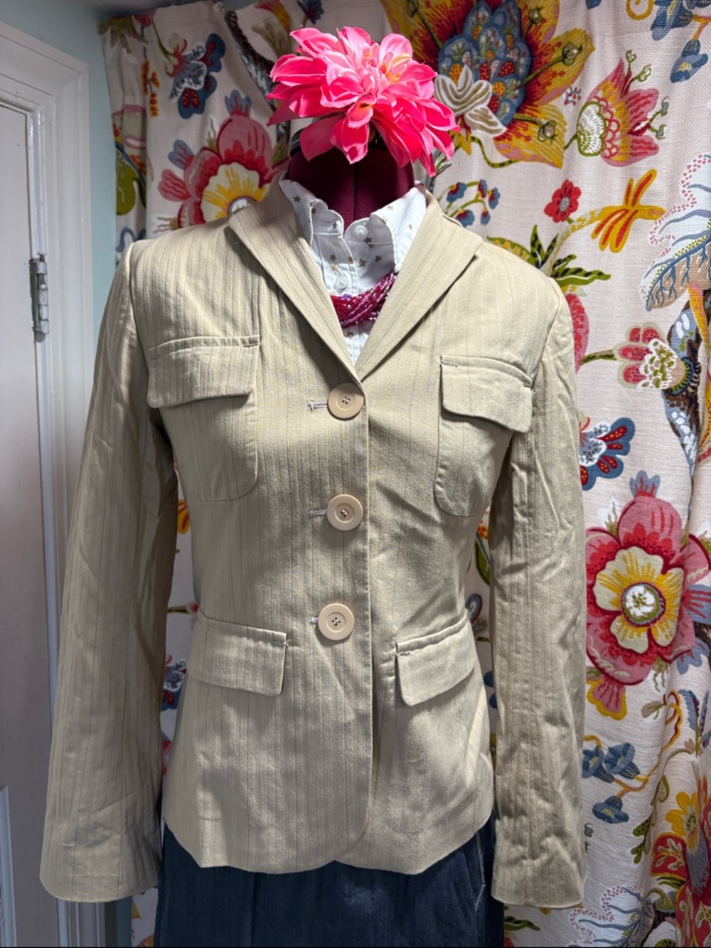 Classic Women's Khaki Button-Front Blazer Jacket